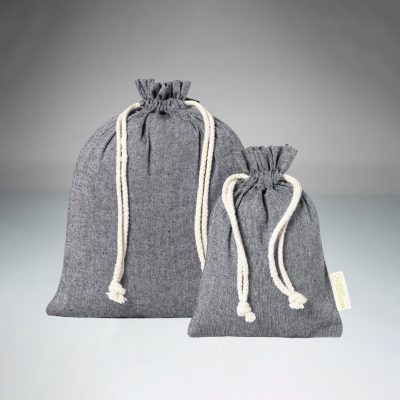 Recycled Grey Cotton Drawstring Bags 120 gr/m2